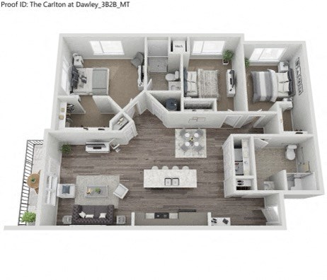 Floor plan for 3 beds, 2 baths, 1333 sqft